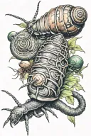 a snail, spider, isopod, millipede, and pray mantis tattoo design idea