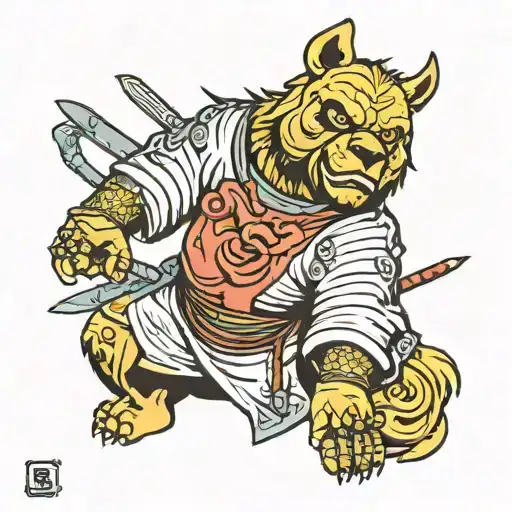 samurai bear with oni mask tattoo design idea