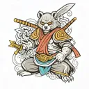 samurai bear with oni mask tattoo design idea