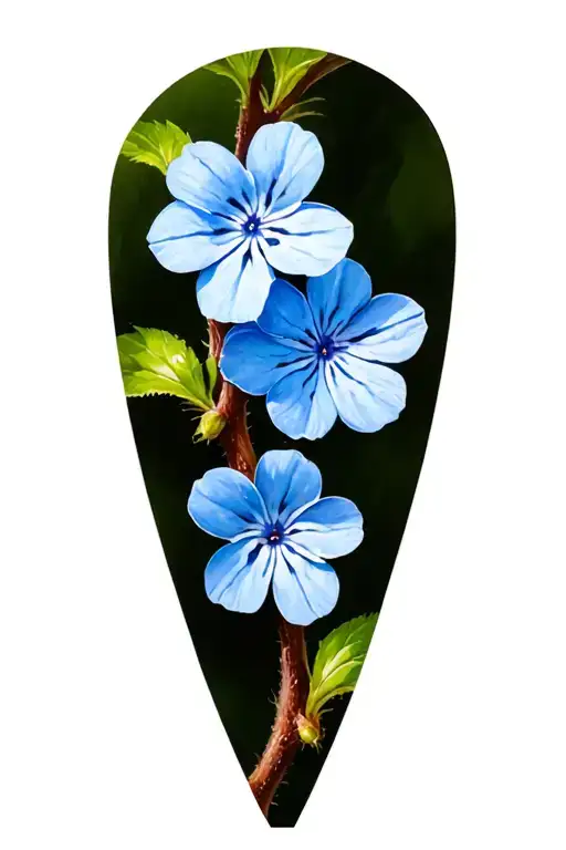 blue forget me not flowers on a vine going vertical tattoo design idea
