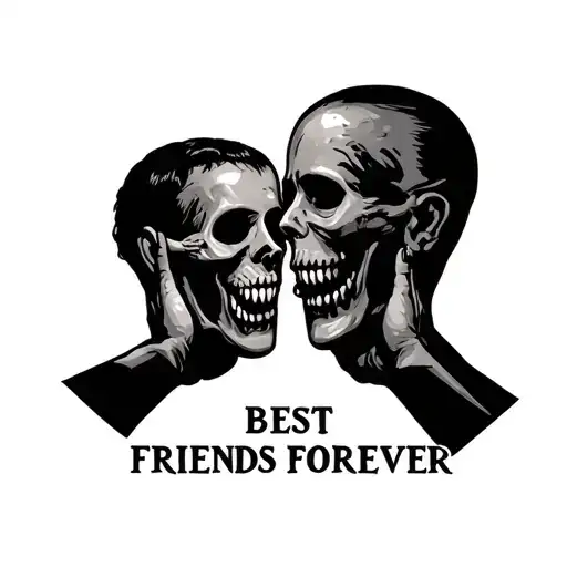 "BEST FRIENDS FOREVER " a person holding up 2 severed heads tattoo design idea