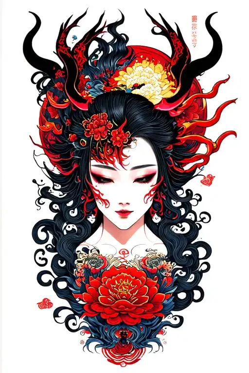 japense heaven vs hell tattoo design idea