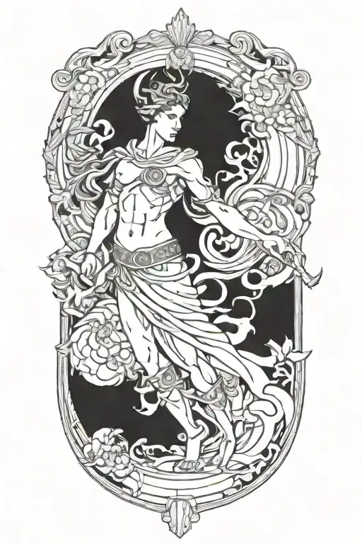 Combine elements of Greek mythology with the concept of leadership for a blackwork tattoo design tattoo design idea
