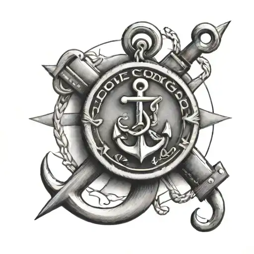 fouled anchor surrounded by "HONOR COURAGE COMMITMENT" in a circle around it tattoo design idea