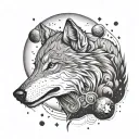wolf surrounded planet mars moon tattoo design idea