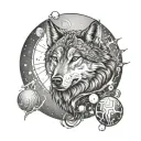 wolf surrounded planet mars moon tattoo design idea
