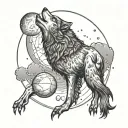 wolf surrounded planet mars moon tattoo design idea