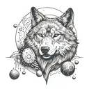 wolf surrounded planet mars moon tattoo design idea