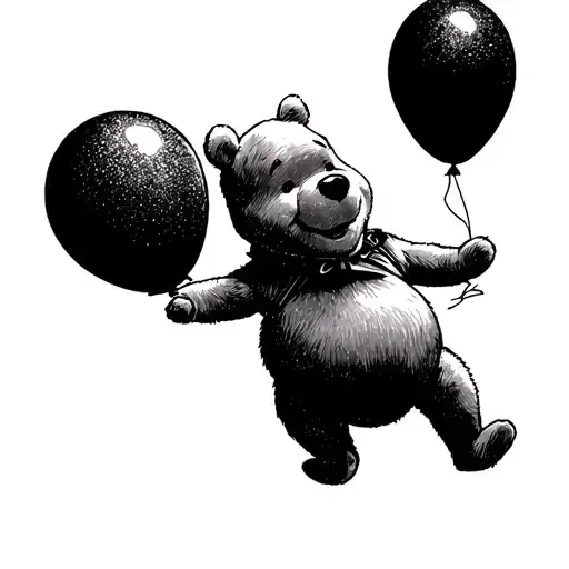 winnie the pooh with balloon floating tattoo design idea