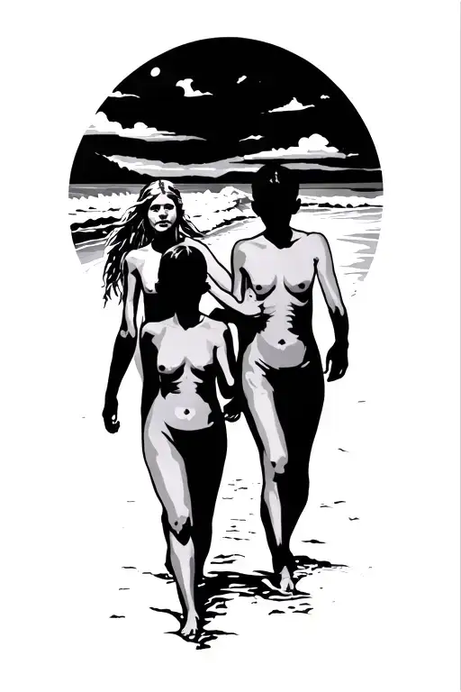 Family 4 girls 4 boys walking on the beach with GOD tattoo design idea