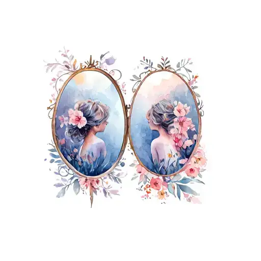 two mirrors facing each other, different frames for each mirror  tattoo design idea