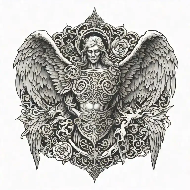 angel death love family strength courage tattoo design idea