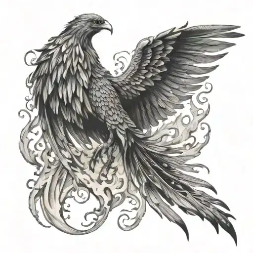 phoenix with open wings souranded by flames tattoo design idea