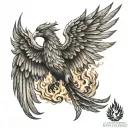 phoenix with open wings souranded by flames tattoo design idea