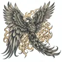 phoenix with open wings souranded by flames tattoo design idea