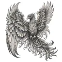 phoenix with open wings souranded by flames tattoo design idea