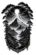 lightning strikes, mountain ranges and vines wrapped tattoo design idea