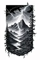 lightning strikes, mountain ranges and vines wrapped tattoo design idea