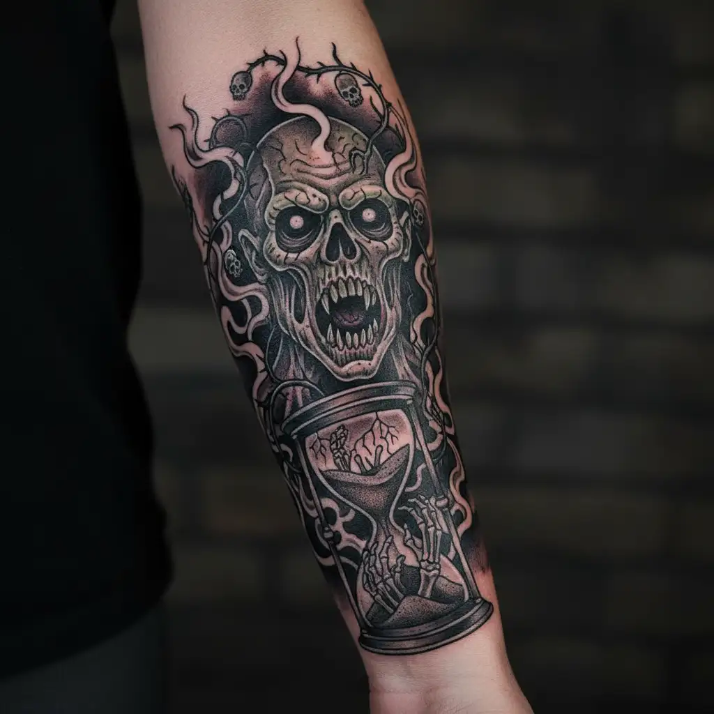 Muscular alligator wearing ball cap and coveralls. Alligator has shellback and golden dragon tattoos. tattoo design idea