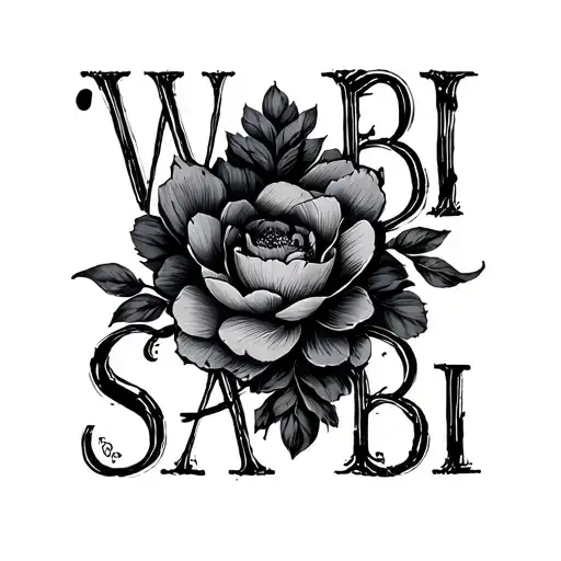 "Wabi-Sabi" Vector Retro Black Ink tattoo design idea