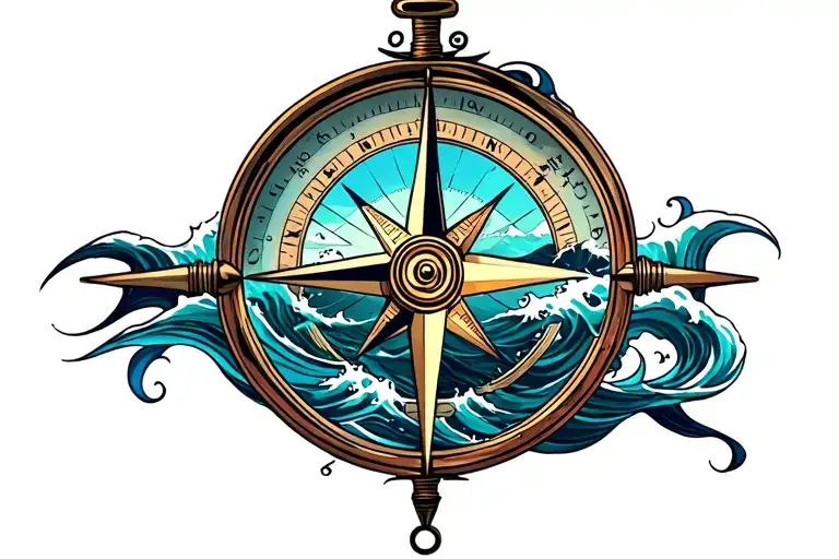 Scott, compass, ocean waves tattoo design idea