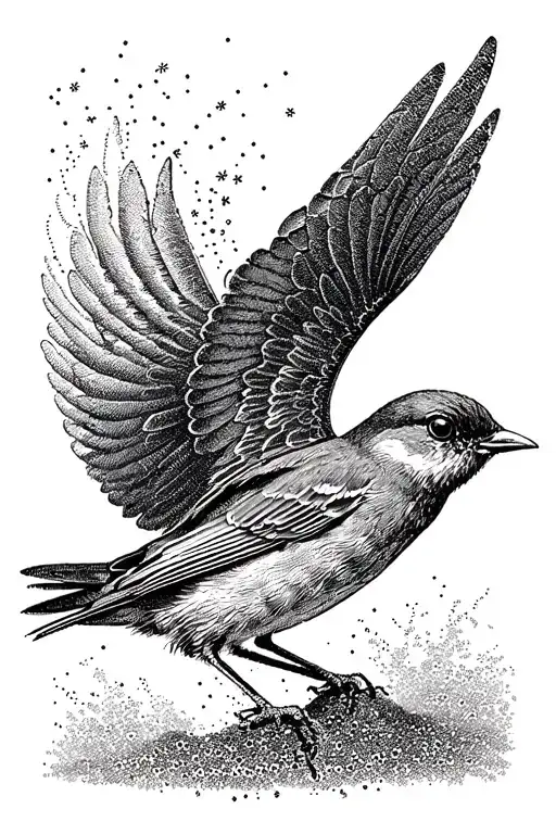 flying robin bird wings spread tattoo design idea
