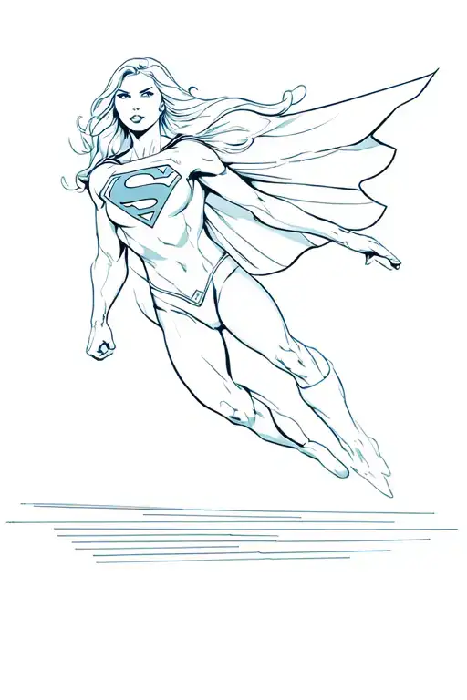supergirl hovering 10 feet arms down with contrails below tattoo design idea