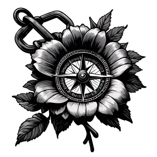 compass chain flower anchor  tattoo design idea