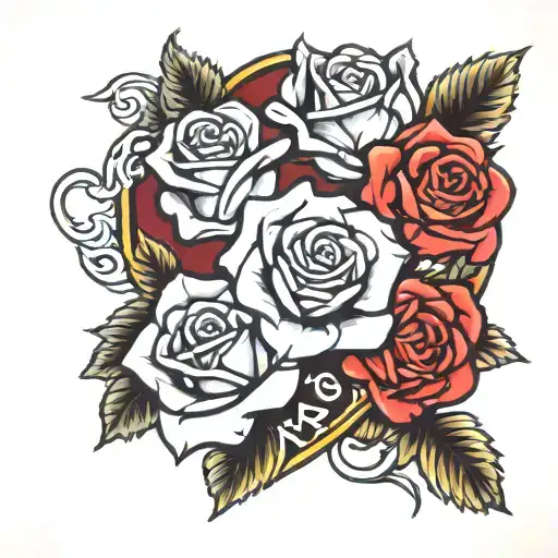 Three roses and heart for my wife and two daughters  tattoo design idea