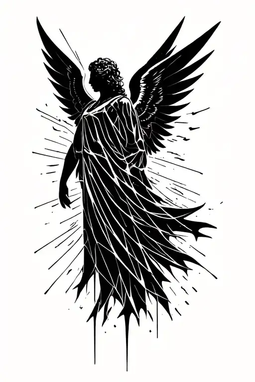 falling angel renaissance artwork but still being minimal on ribcage or below pectoral tattoo design idea
