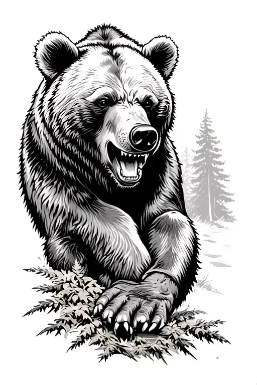 Roaring bear in the forest tattoo design idea