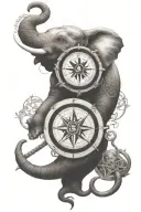 elephant head compass anchor intertwined tattoo design idea
