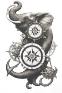 elephant head compass anchor intertwined tattoo design idea