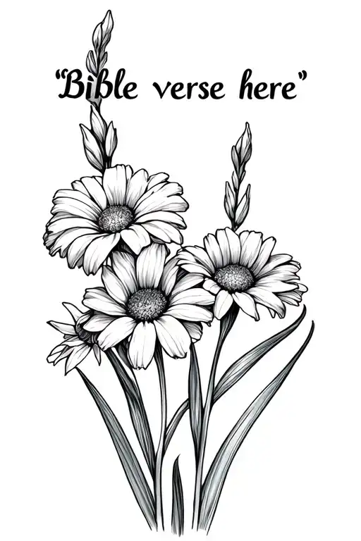 "Bible verse here " "Bible verse here " gladiolus and daisiea tattoo design idea