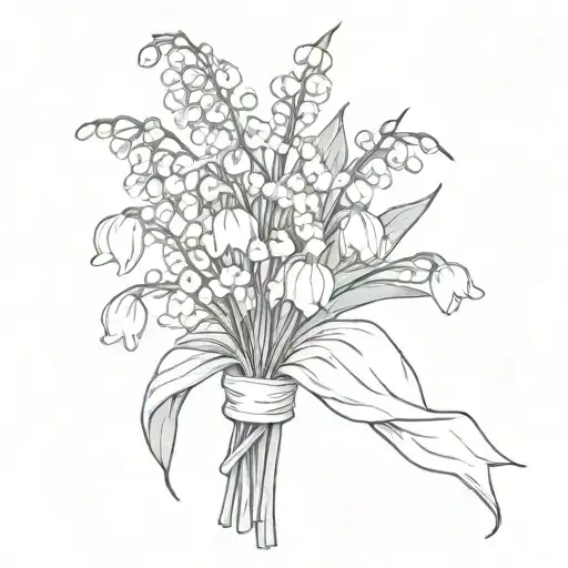 Lily of the valley and snowdrop bouquet wrapped tattoo design idea
