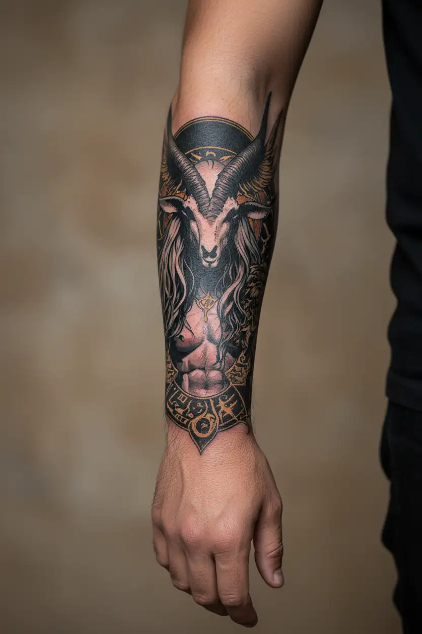 arcangel Uriel with capricorn zodiac sign tattoo design idea