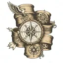 hand bands  with compass and ship with meaningful signs about struggle , peace, hustle, strengths, belie tattoo design idea