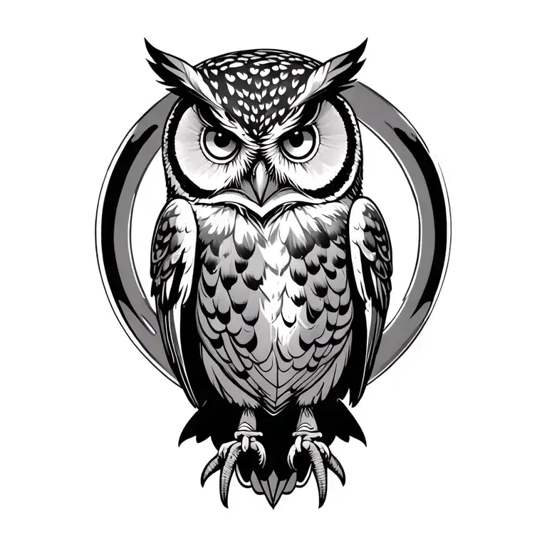 owl perched inside ourobouros tattoo design idea