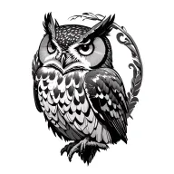 owl perched inside ourobouros tattoo design idea