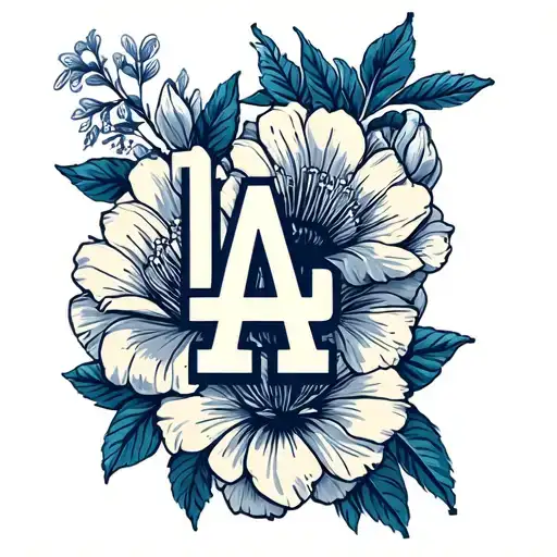 LA Dodgers with floral tattoo design idea