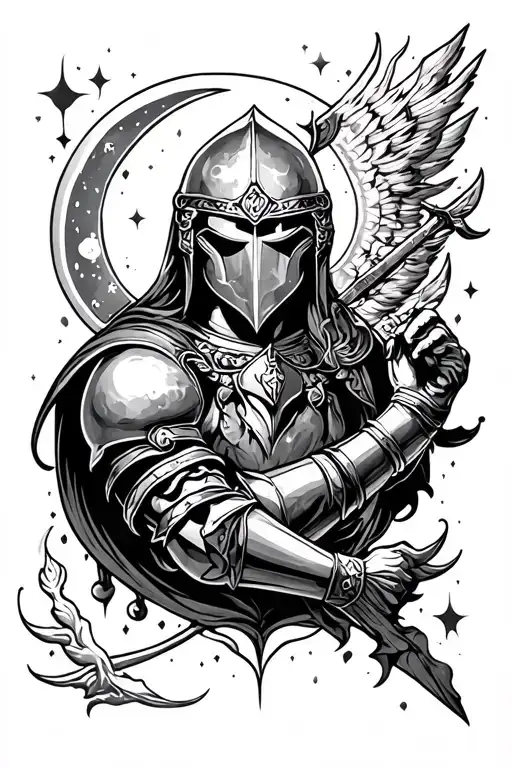 strength inspired, success Turning dreams, positivity, moon, knight, god tattoo design idea