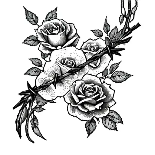 barbed wire ending in roses along the arm sleeve tattoo tattoo design idea