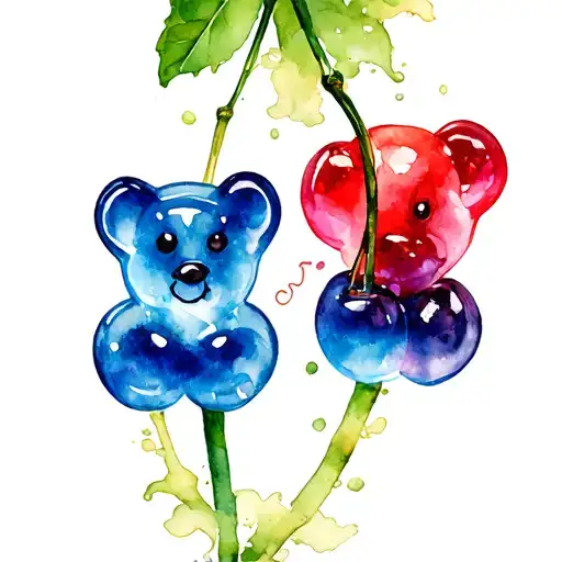 Cherry gummy bears on stalk tattoo design idea