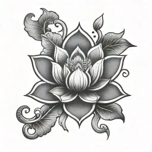 a tattoo of a sanskrit name of laxmi with a lotus as a hindu religion symbol tattoo design idea
