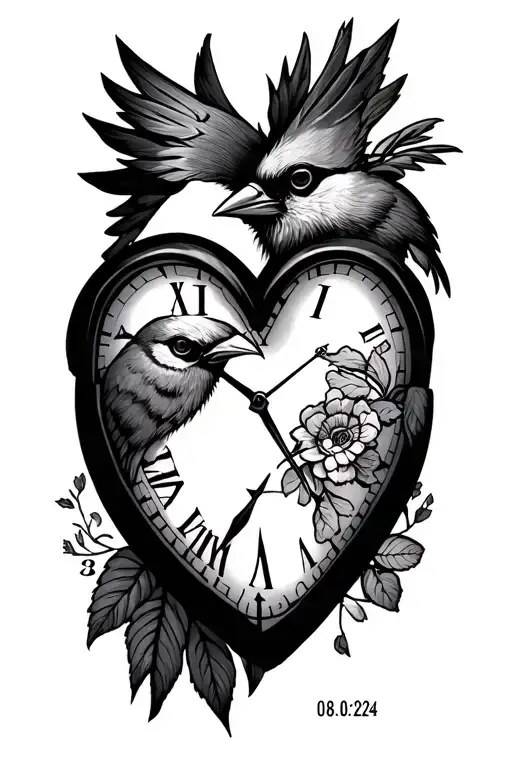 The time that erases can a little heart the cardinal and margal points with the date of 08.06.2024 tattoo design idea