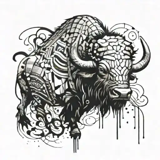 Powerful Indian buffalo with mighty crocodile and hidden anaconda tattoo design idea