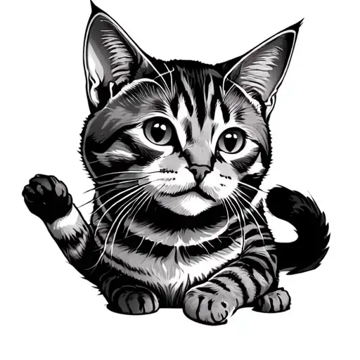 traditional style tattoo full body tabby cat playing tattoo design idea