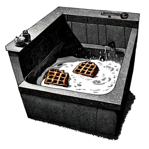 square jacuzzi tub with hot water and TWO chocolate waffles sitting inside tattoo design idea