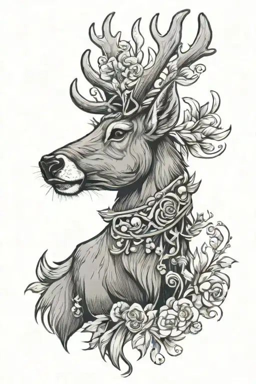 badass reindeer with nosering and earring tattoo design idea