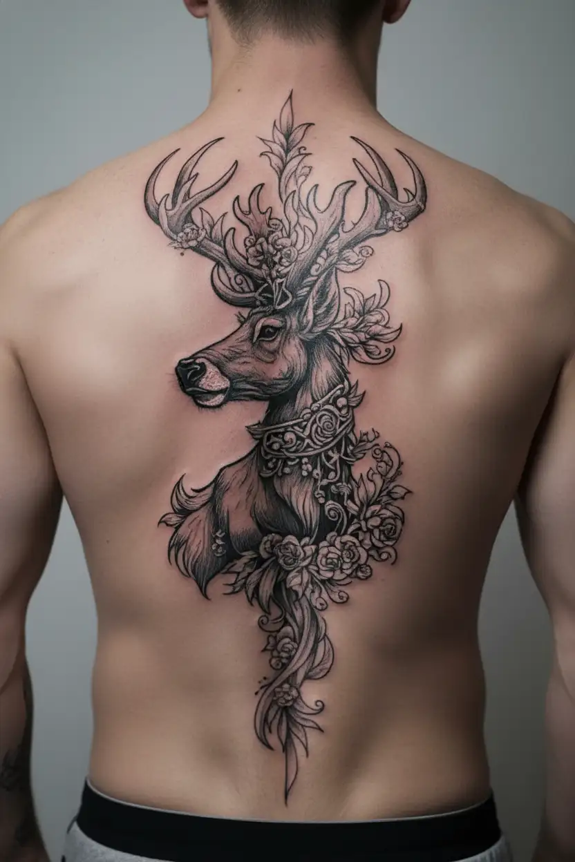 badass reindeer with nosering and earring tattoo design idea